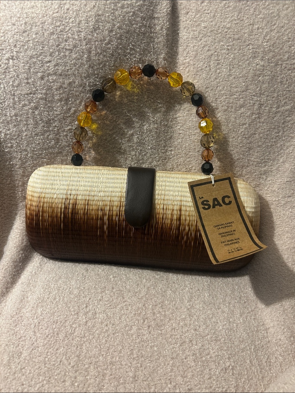 Le SAC Ombre Brown & Cream Beaded-Handle Clutch